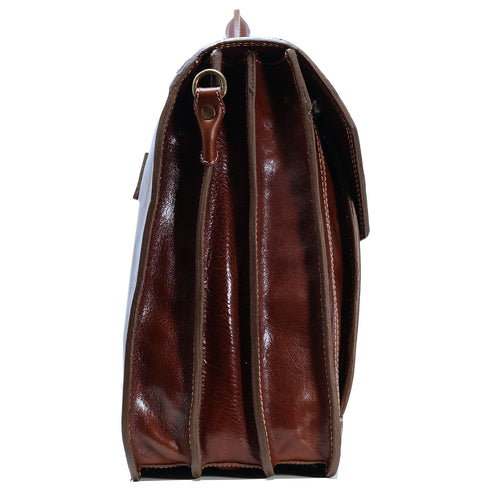 Floto Italian Leather Briefcase Attache Venezia 3 Gusset brown side